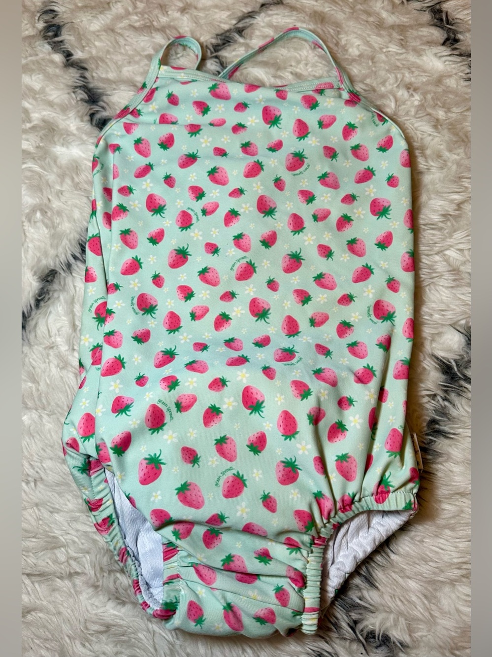 Strawberry Print Girls' One-Piece Swimsuit, Mint Built In Swim Diaper